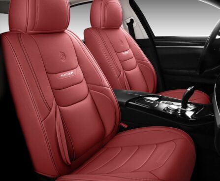 Universal Fit Full Coverage Leather Car Seat Covers for Cars Sedans Trucks SUVs,Waterproof Luxury Car Seat Protector,Front Seat Cover,Car Seat Cushion,Wine Red Seat Cover for 2-Seats