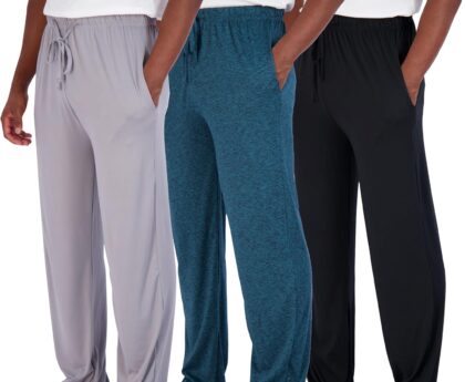 Real Essentials 3 Pack: Men’s Pajama Pants Soft PJ Lounge Bottoms Loungewear Pijamas Elastic Waist Pockets (Big and Tall)