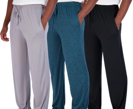 Real Essentials 3 Pack: Men’s Pajama Pants Soft PJ Lounge Bottoms Loungewear Pijamas Elastic Waist Pockets (Big and Tall)