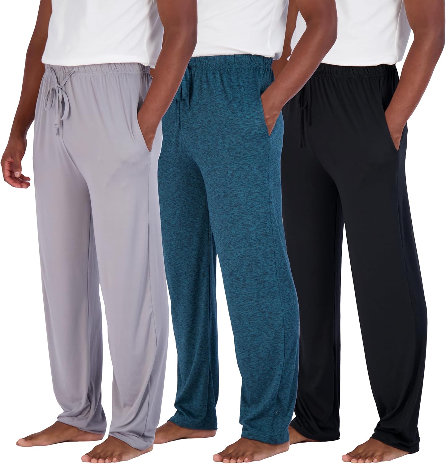 Real Essentials 3 Pack: Men’s Pajama Pants Soft PJ Lounge Bottoms Loungewear Pijamas Elastic Waist Pockets (Big and Tall)