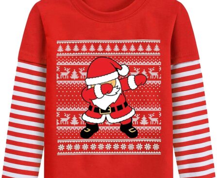 Kids Ugly Christmas Shirt Boys Girls Reindeer T-Shirts Stripe Long Sleeve Santa Claus Tees Tops Xmas Clothes 2-7 Years