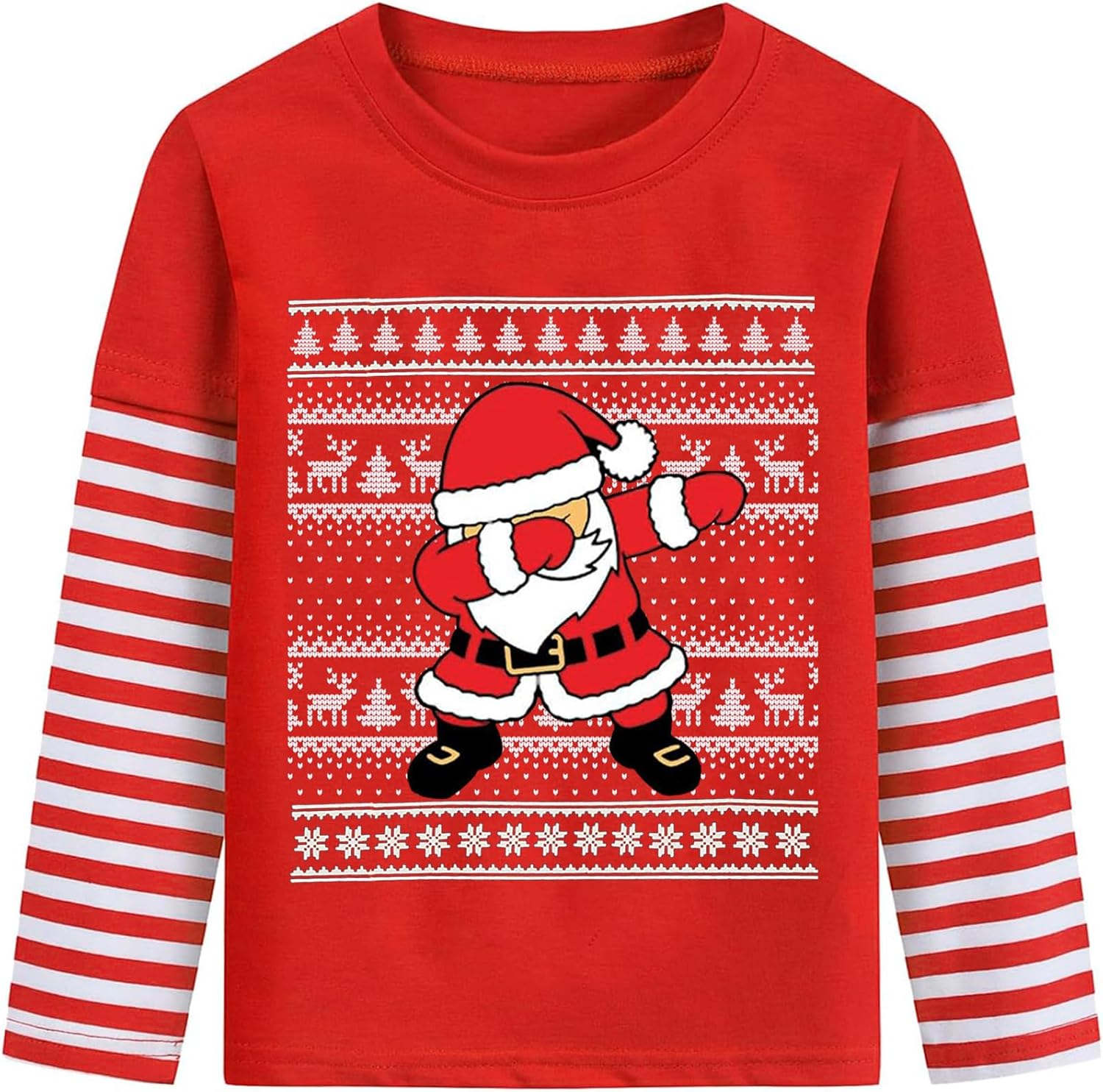 Kids Ugly Christmas Shirt Boys Girls Reindeer T-Shirts Stripe Long Sleeve Santa Claus Tees Tops Xmas Clothes 2-7 Years