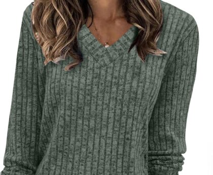 Sampeel V Neck Long Sleeve Shirts for Women Casual Fall Tops Lightweight Tunic Sweaters Fashion Clothes Loose Fit 2025