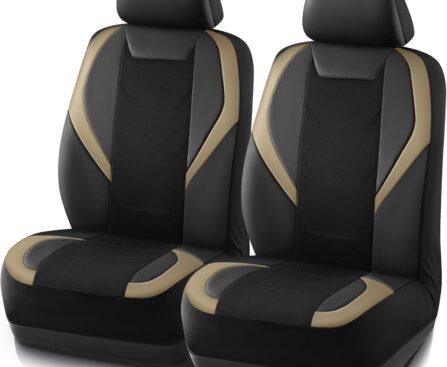 Road Comforts Car Seat Cover, Leather Mesh Front Seat Cover, Universal Fit for Most Cars, SUVs, Trucks, and Vans, Airbag Compatible – Beige