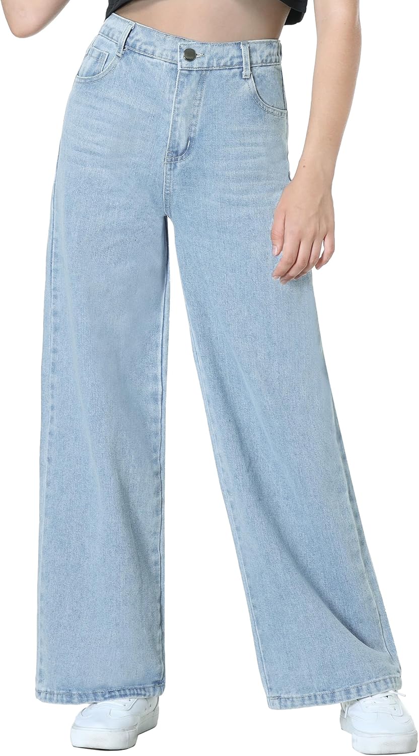 EXARUS Girls Jeans Baggy Pants Wide Leg/Flare/Skinny Teen Ripped Denim Tween Clothes Outfits Preppy Casual Kids 6-14Y