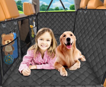 URPOWER Back Seat Extender for Dogs – Hard Bottom Dog Car Seat Cover Holds 420 lbs, Waterproof Dog Hammock Dogs Bed for Cars, SUVs & Small Trucks, Pet Backseat Protector with Mesh Window & Large Space