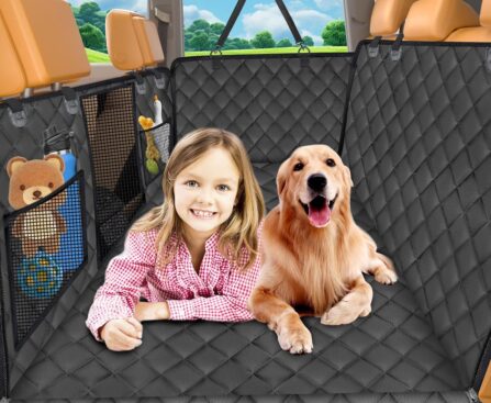 URPOWER Back Seat Extender for Dogs – Hard Bottom Dog Car Seat Cover Holds 420 lbs, Waterproof Dog Hammock Dogs Bed for Cars, SUVs & Small Trucks, Pet Backseat Protector with Mesh Window & Large Space