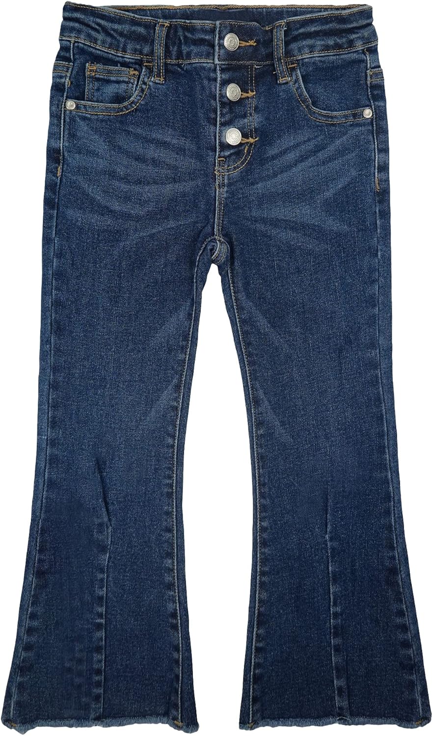 KIDSCOOL SPACE Girls Jeans,Raw Edge 3 Buttons Stretchy Bell-Bottom Denim Pants