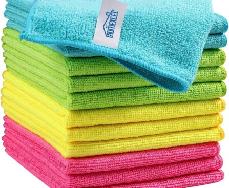 HOMEXCEL Microfiber Cleaning Cloth,12 Pack Cleaning Rags, Cleaning Towels with 4 Color Assorted, 11.5″X11.5″(Green/Blue/Yellow/Pink)