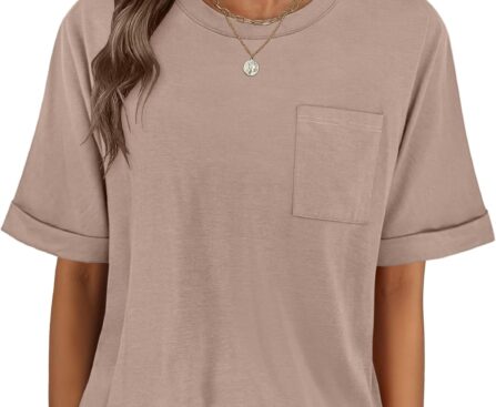 ANRABESS Women Oversized T Shirts Short Sleeve Summer Casual Loose Top Basic Tee with Pocket