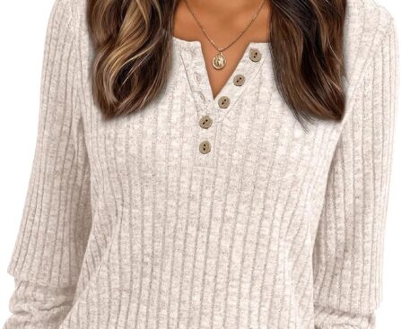 AUTOMET Long Sleeve Henley Shirts Women’s Business Casual Lightweight Tunic Sweater Tops