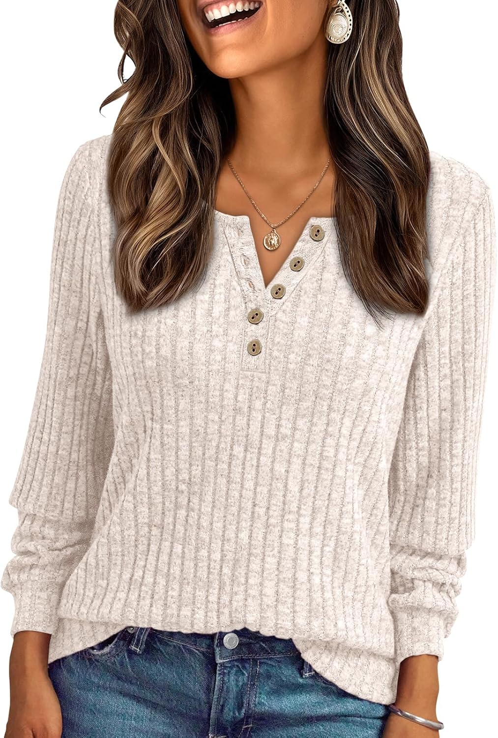 AUTOMET Long Sleeve Henley Shirts Women’s Business Casual Lightweight Tunic Sweater Tops