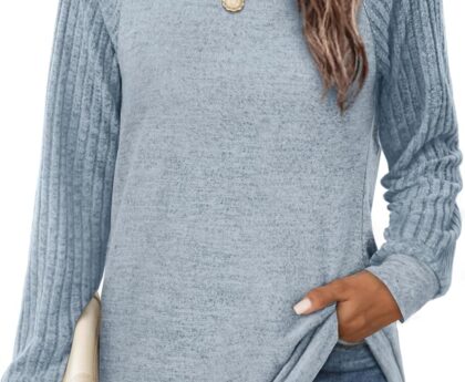 Saloogoe Tunic Sweatshirts for Women Crewneck Lightweight Sweaters Raglan Long Sleeve Shirts Fall Fashion Tops 2025