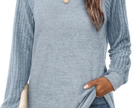 Saloogoe Tunic Sweatshirts for Women Crewneck Lightweight Sweaters Raglan Long Sleeve Shirts Fall Fashion Tops 2025