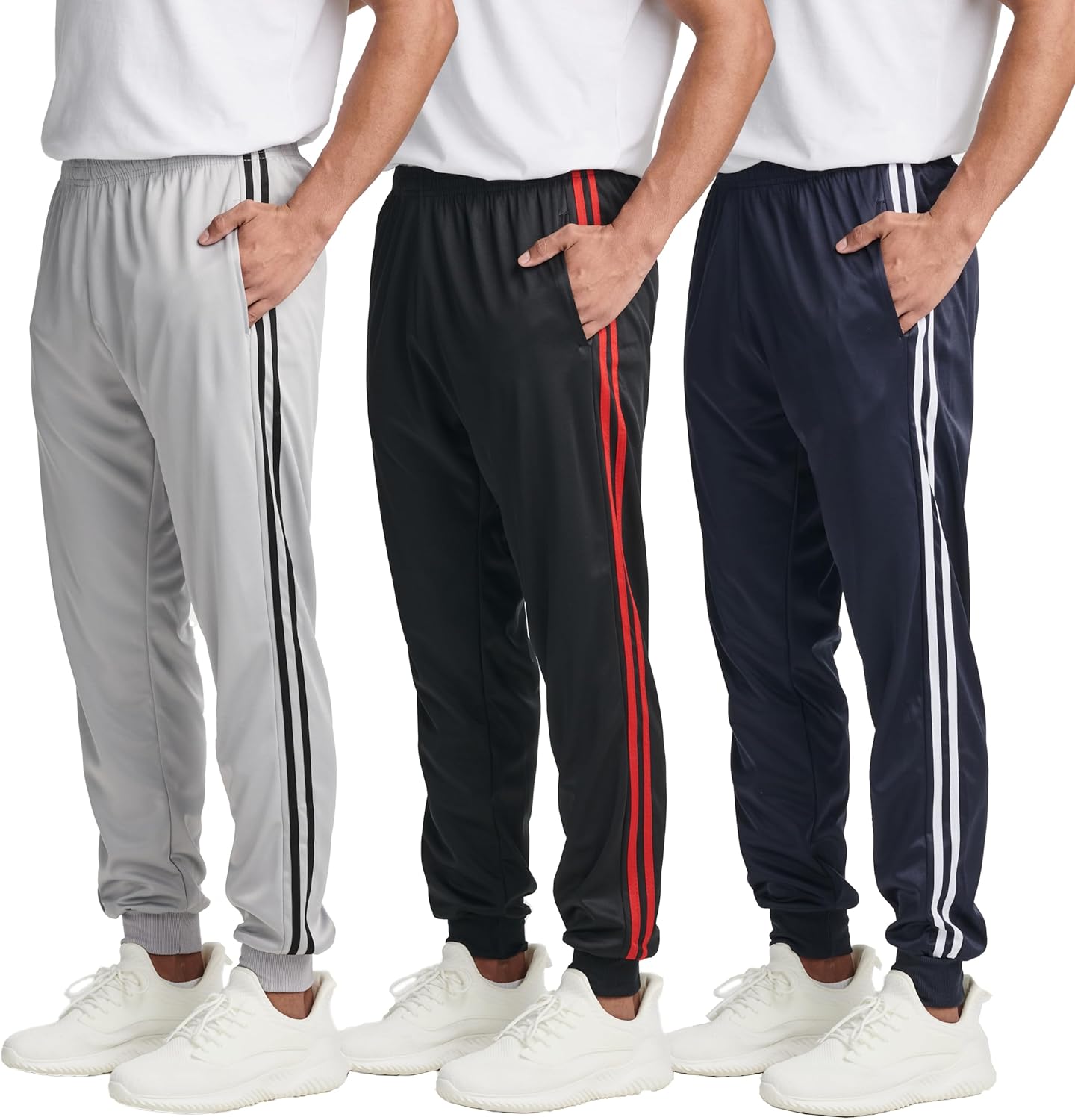 Real Essentials 3 Pack: Men’s Tricot Active Athletic Casual Jogger Fleece Lined Sweatpants Pockets (Available in Big & Tall)