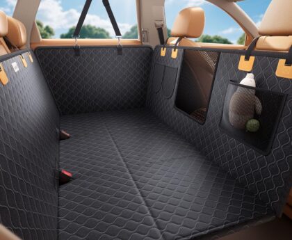 Lamicall Dog Car Seat Cover for Back Seat – [Upgraded Anti-Ripped] Back Seat Extender for Dogs Hard Bottom, Waterproof Dog Hammock for Car with Mesh Window, Pet Backseat Protector SUV & Small Truck L