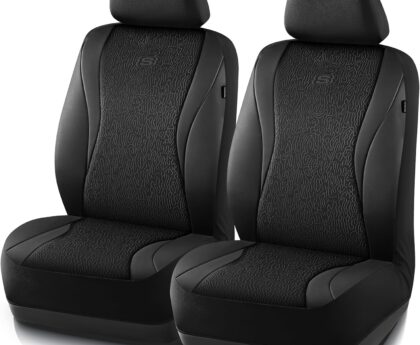 Skechers Car Seat Covers,Leather Seat Covers with GOGA Mat Technology,Waterproof Car Seat Covers Front Seats,Airbag Compatible,Comfort Universal Fit for Most Cars,Vans,Trucks,SUVs,Black
