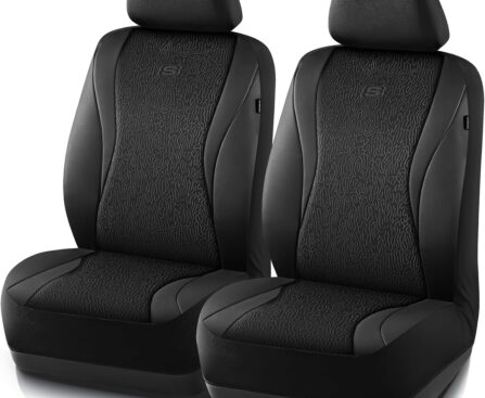 Skechers Car Seat Covers,Leather Seat Covers with GOGA Mat Technology,Waterproof Car Seat Covers Front Seats,Airbag Compatible,Comfort Universal Fit for Most Cars,Vans,Trucks,SUVs,Black
