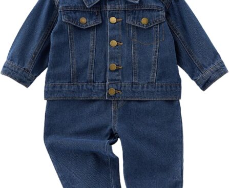 Collared Pocket Top and Long Pants Denim Set for Baby