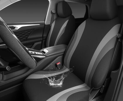 CAR PASS EVA Waterproof Car Seat Covers Front Seats,Gray Two Front Seat Covers,Airbag Compatible,Automotive Seat Covers Universal Fit Sedans,Cars,Vans,SUVs,Trucks (Black and Gray)