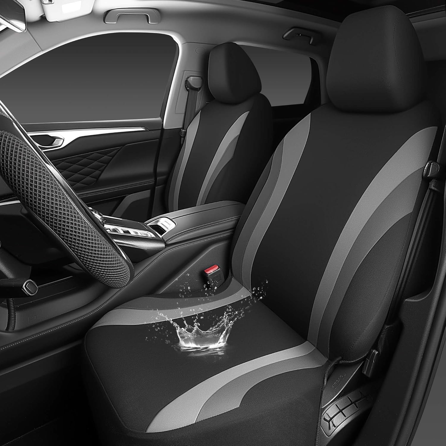 CAR PASS EVA Waterproof Car Seat Covers Front Seats,Gray Two Front Seat Covers,Airbag Compatible,Automotive Seat Covers Universal Fit Sedans,Cars,Vans,SUVs,Trucks (Black and Gray)