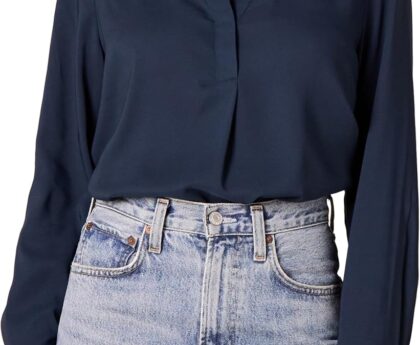 Amazon Essentials Women’s Georgette Long Sleeve Relaxed-Fit Popover Blouse