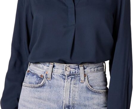 Amazon Essentials Women’s Georgette Long Sleeve Relaxed-Fit Popover Blouse