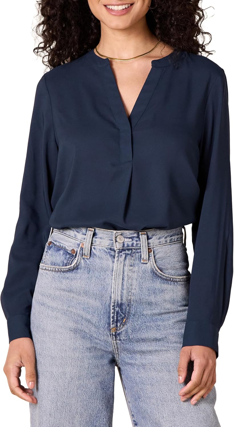 Amazon Essentials Women’s Georgette Long Sleeve Relaxed-Fit Popover Blouse