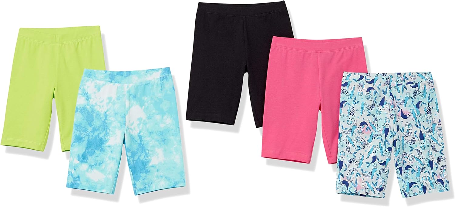 Amazon Essentials Girls and Toddlers’ Midi Bike Shorts (Previously Spotted Zebra), Pack of 5