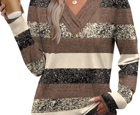 WIHOLL Long Sleeve Shirts for Women Fall Outfits V Neck T Shirts Button Down Tunic Tops Fashion Clothing