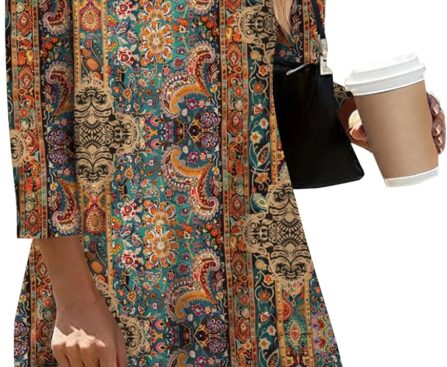 Zeagoo Women Tops 3/4 Sleeve Dressy Casual Plus Size Tunics to Wear with Leggings Swing Flare T-Shirt Loose Blouses S-3XL