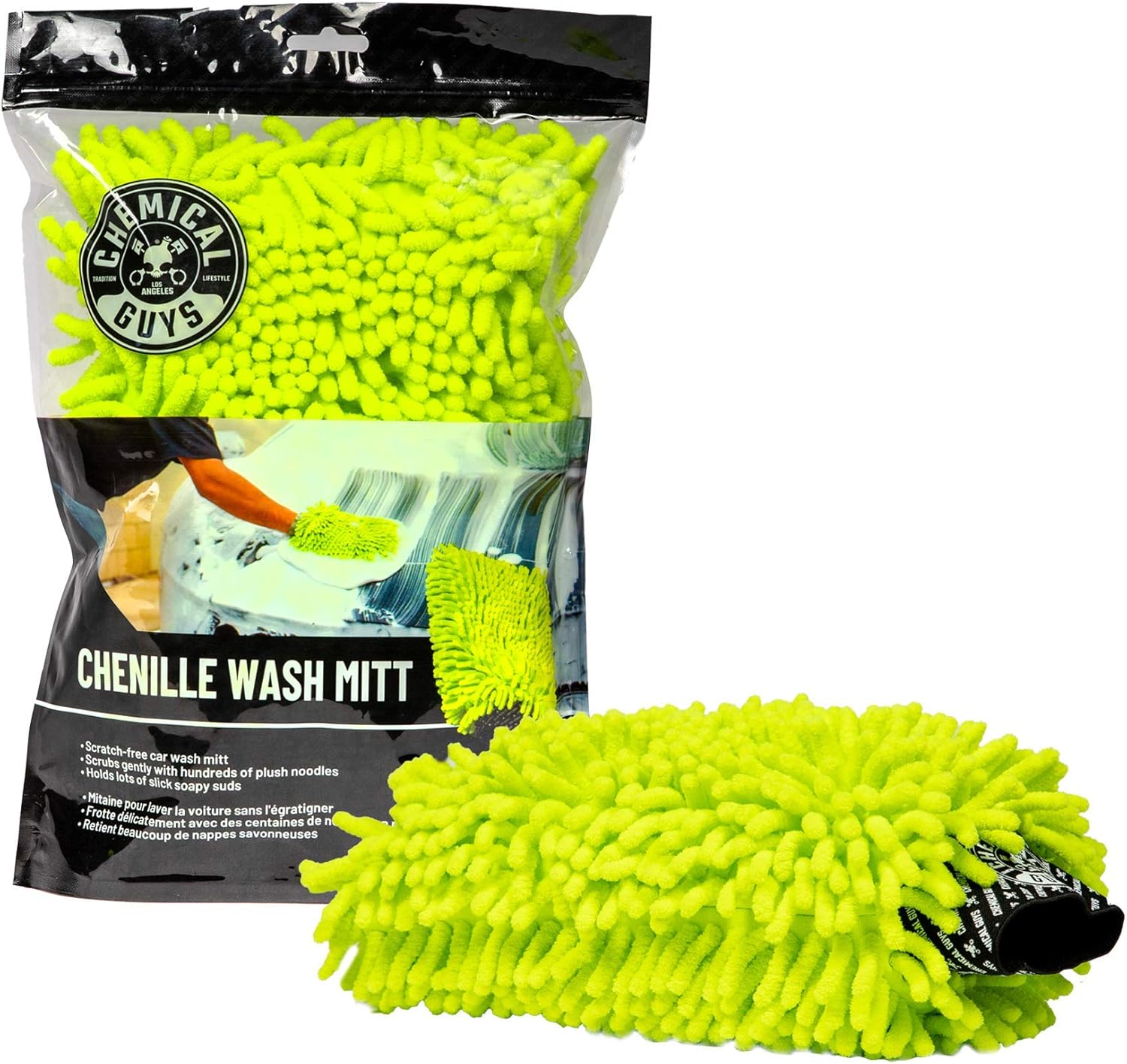 Chemical Guys Chenille Premium Scratch-Free Microfiber Wash Mitt for Car Washing – Lime Green, Ultra-Soft Car Wash Glove, Swirl-Free Finish, Safe for Trucks, SUVs, Motorcycles, and More
