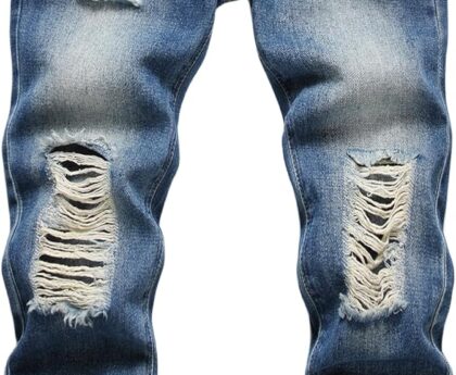 Boy’s Skinny Fit Ripped Destroyed Distressed Fashion Denim Jeans Pants