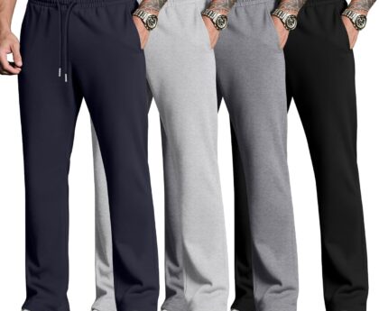 Neer 4 Pack Men’s Sweatpants Joggers with Pockets Open Bottom Gym Athletic Pants Baggy Workout Casual Running Clothing