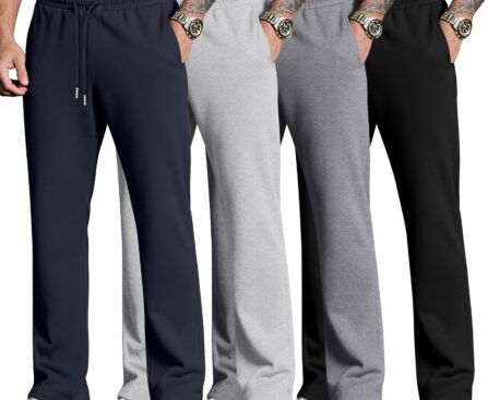 Neer 4 Pack Men’s Sweatpants Joggers with Pockets Open Bottom Gym Athletic Pants Baggy Workout Casual Running Clothing