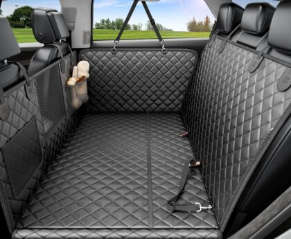 REEVAA Dog Car Seat Cover for Back Seat, Hard Bottom Dog Hammock, Pet Bed Extender for 2-4 Large/Medium Dogs, Waterproof Seat Protector, Universal L Size Fits for SUV Medium Truck, Black