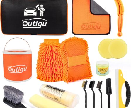 Car Cleaning Kit with Storage Bag, Car Washing Kit 16 Pcs, Car Detailing Kit with Wash Mitt Sponge Towels, Car Wash Mitt, Detailing Brushes, Exterior and Interior Car Washing Set