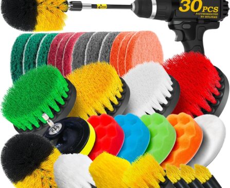 Holikme 30Pack Drill Brush Attachments Set,Scrub Pads & Sponge, Power Scrubber Brush with Extend Long Attachment All Purpose Clean for Grout, Tiles, Sinks, Car Polishing Pads