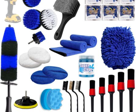 31pcs Car Detailing Kit Interior and Exterior Cleaner, Car Cleaning Kit with Professional Car Detailing Brush Set, Car Wash Kit and Auto Detailing Kit. Reusable, Perfect for Cars and Bikes