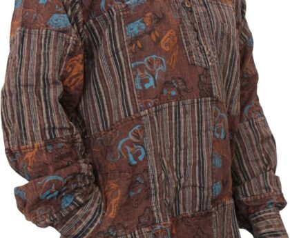 Shopoholic Fashion Mens Stonewashed Printed Patch Hippie Shirt