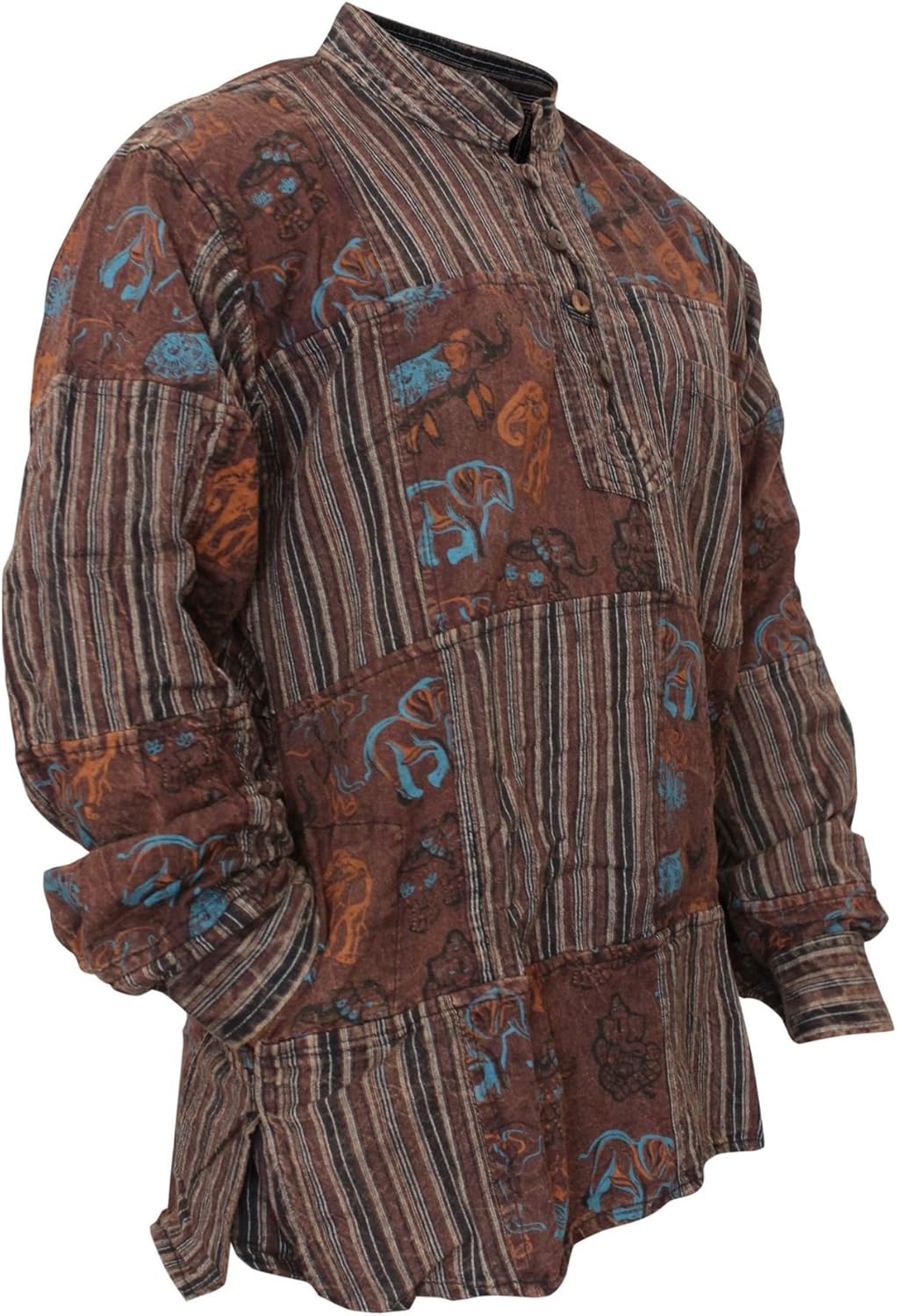 Shopoholic Fashion Mens Stonewashed Printed Patch Hippie Shirt