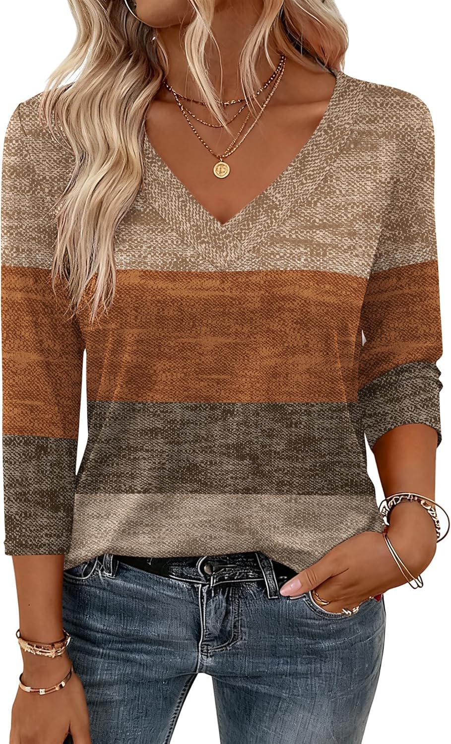 Zeagoo 3/4 Length Sleeve Womens Tops V Neck Shirt Dressy Casual Blouse Basic Tshirts 2025 Fashion Clothing S-2XL