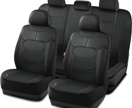 Road Comforts Seat Covers, Premium Leather Car Seat Covers Full Set,Airbag Compatible, Automotive Seat Covers Universal Fit Most Cars,Vans,Truck,SUV, Black