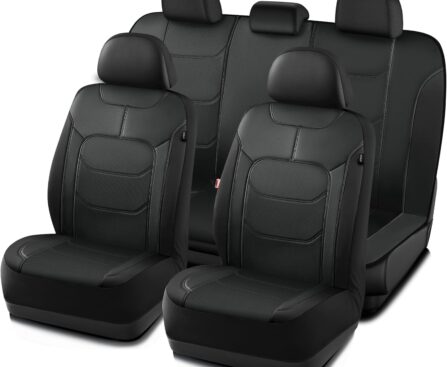 Road Comforts Seat Covers, Premium Leather Car Seat Covers Full Set,Airbag Compatible, Automotive Seat Covers Universal Fit Most Cars,Vans,Truck,SUV, Black