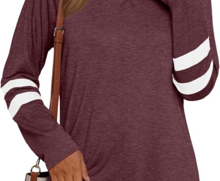 AUTOMET Womens Long Sleeve Shirts Color Block Casual Crewneck Tops Tshirt Basic Tee Fall Fashion Winter Clothing Outfits