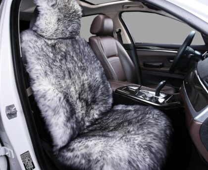 Sheepskin Car Seat Cover, Fluffy Fuzzy Long Wool Front Seat Covers, Universal Fits Most Car SUV Truck Minivan, Airbag Compatible (Wolf Tipped)
