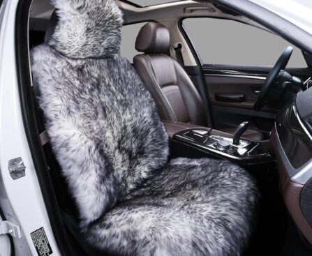 Sheepskin Car Seat Cover, Fluffy Fuzzy Long Wool Front Seat Covers, Universal Fits Most Car SUV Truck Minivan, Airbag Compatible (Wolf Tipped)