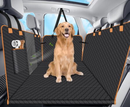Dog Car Seat Cover for Back Seat, Dog Car Bed Cover with Strong Hard Bottom 4 Panels, Back Seat Extender Hammock for Cars SUV Truck Black Color