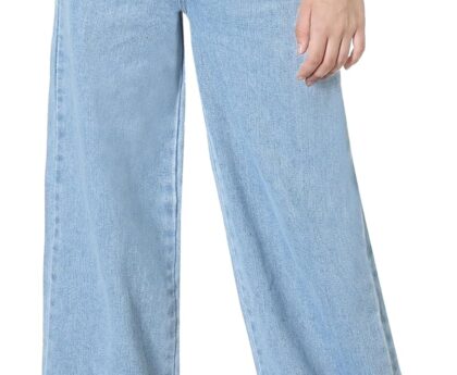 EXARUS Girls Jeans Pants Wide Leg/Flare/Skinny Denim Pant Ripped High Waist Elastic Band Casual with Pockets Kids 6-14Y