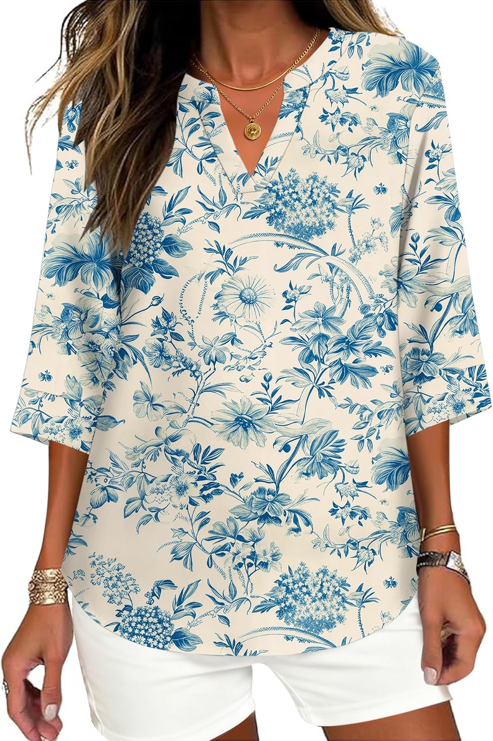 LOMON Women’s Dressy 3/4 Length Sleeve Tops Business Casual Blouses Summer Tees Shirts